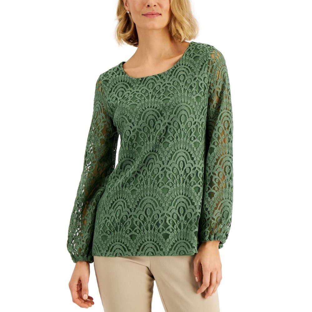 Jm Collection Solid Lace Knit Top, - Pickled